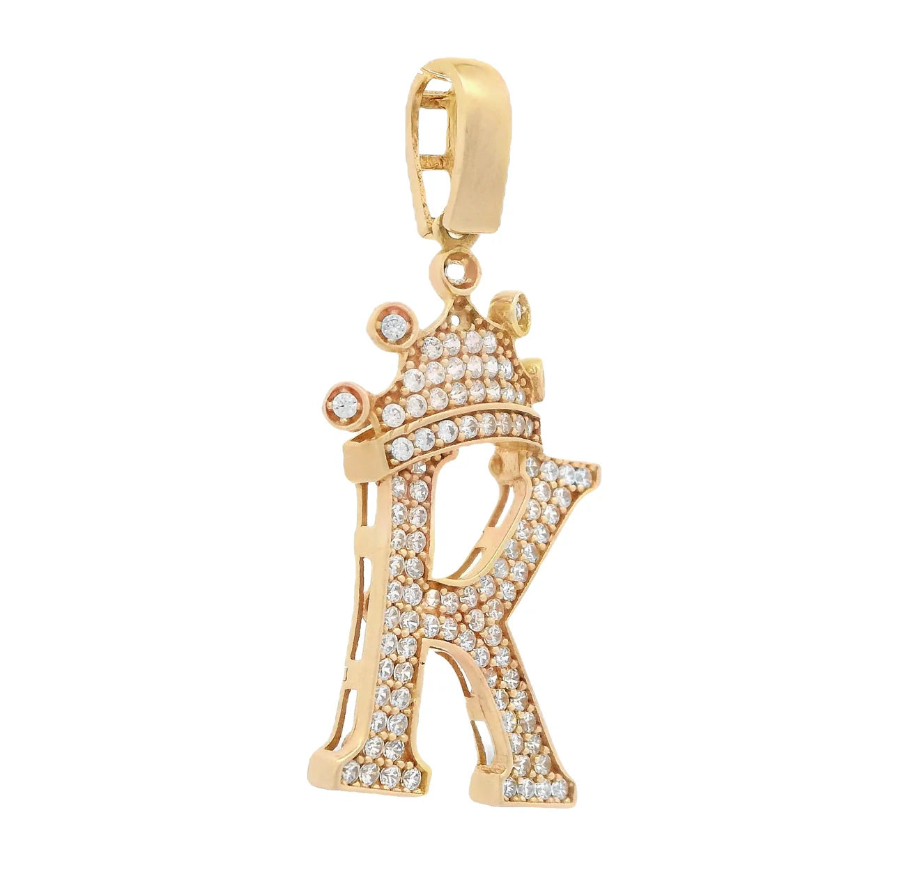 14K Initial (K) CZ Crown Pendant
