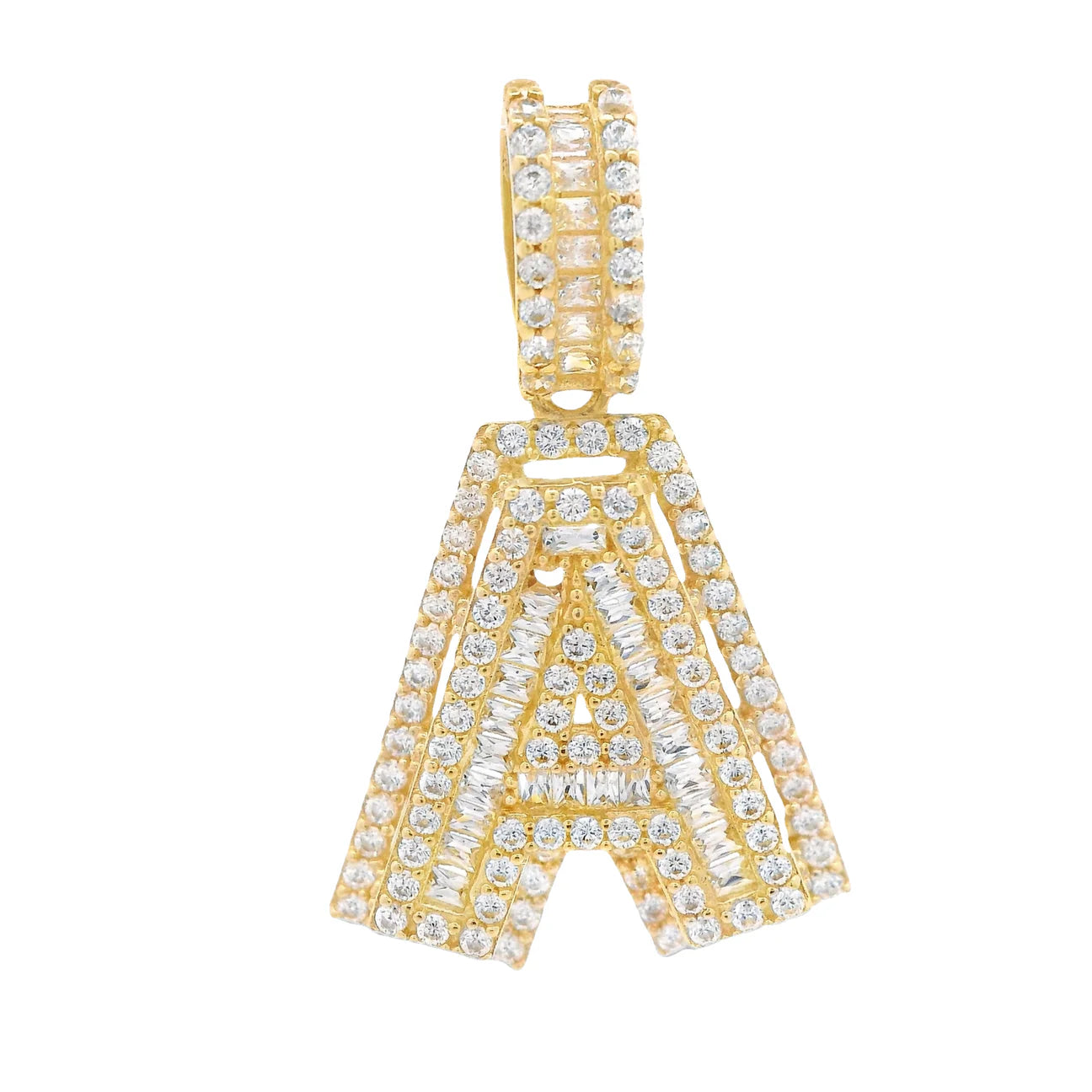 14K Initial (A) CZ Baguette Pendant