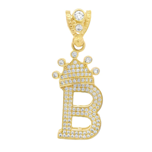 14K Initial (B) CZ Crown Pendant
