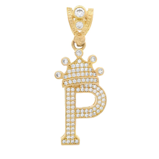 14K Initial (P) CZ Crown Pendant