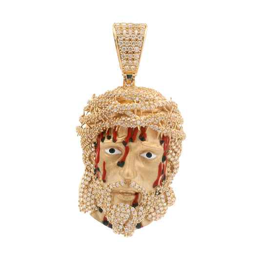 14K Jesus Face CZ 3D Pendant