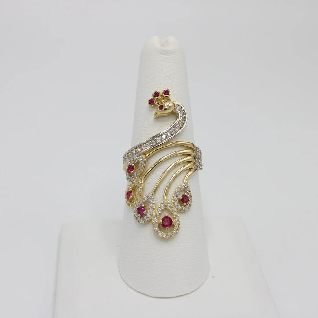 14K Peacock Ring Cz Stones Yellow Gold