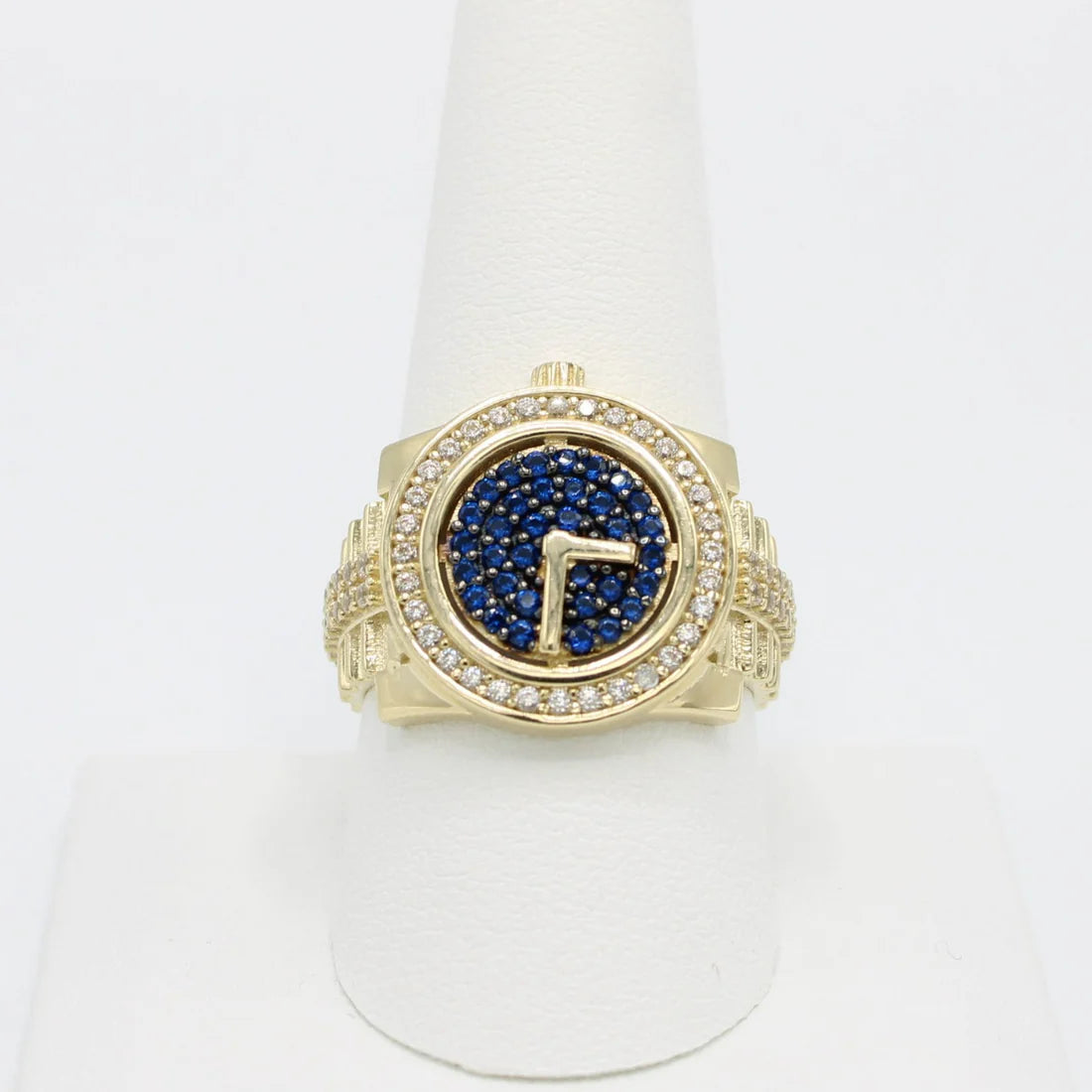 14K Watch Men's Ring Cz Stones Blue Stones
