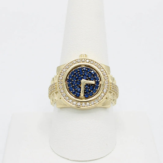 14K Watch Men's Ring Cz Stones Blue Stones