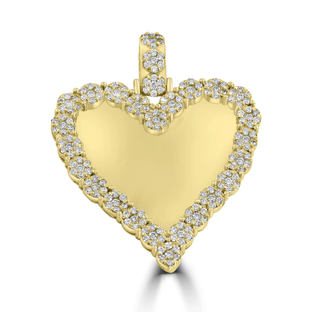 14K Yellow Gold Sweet Heart Memories Large Diamond Photo Pendant