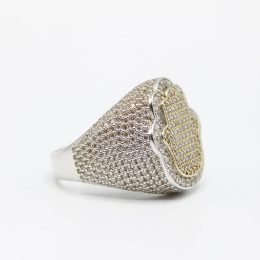 14k CZ Hamsa Men's White and Rose Gold Ring