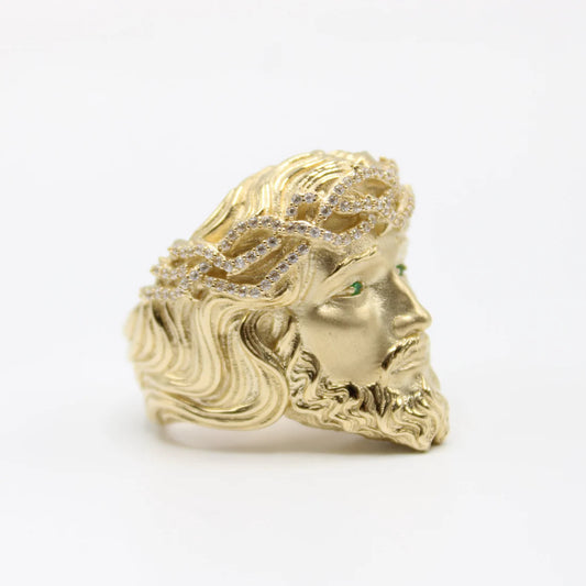 14k Cz Jesus Face Men's Ring