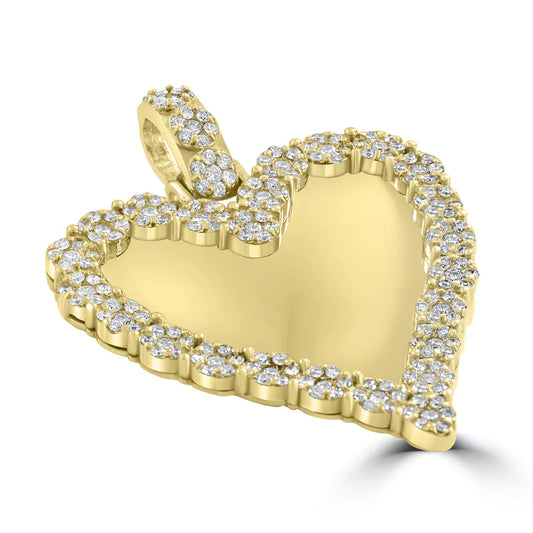 14K Yellow Gold Sweet Heart Memories Large Diamond Photo Pendant