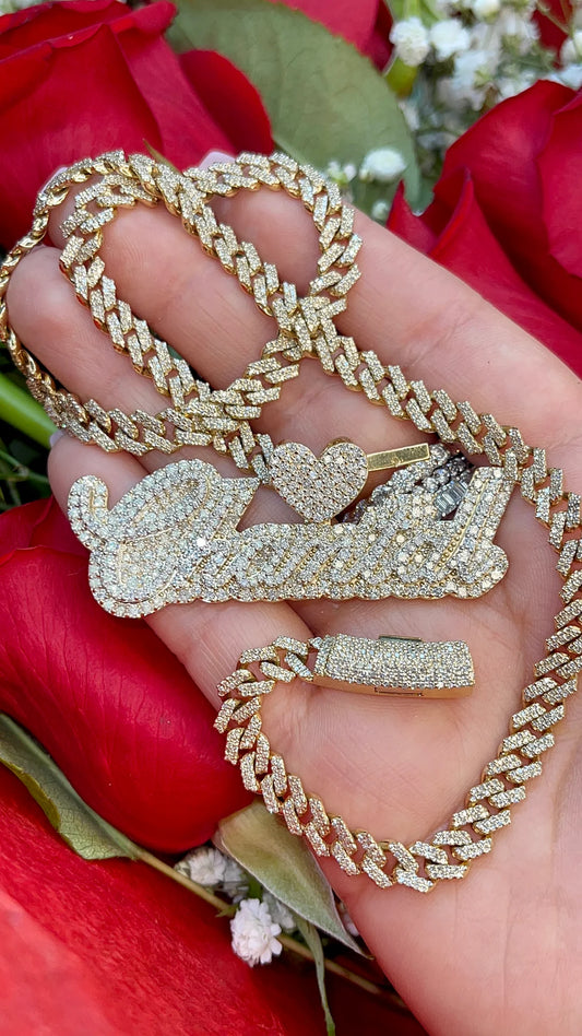 3D Diamond Name Pendant with Heart
