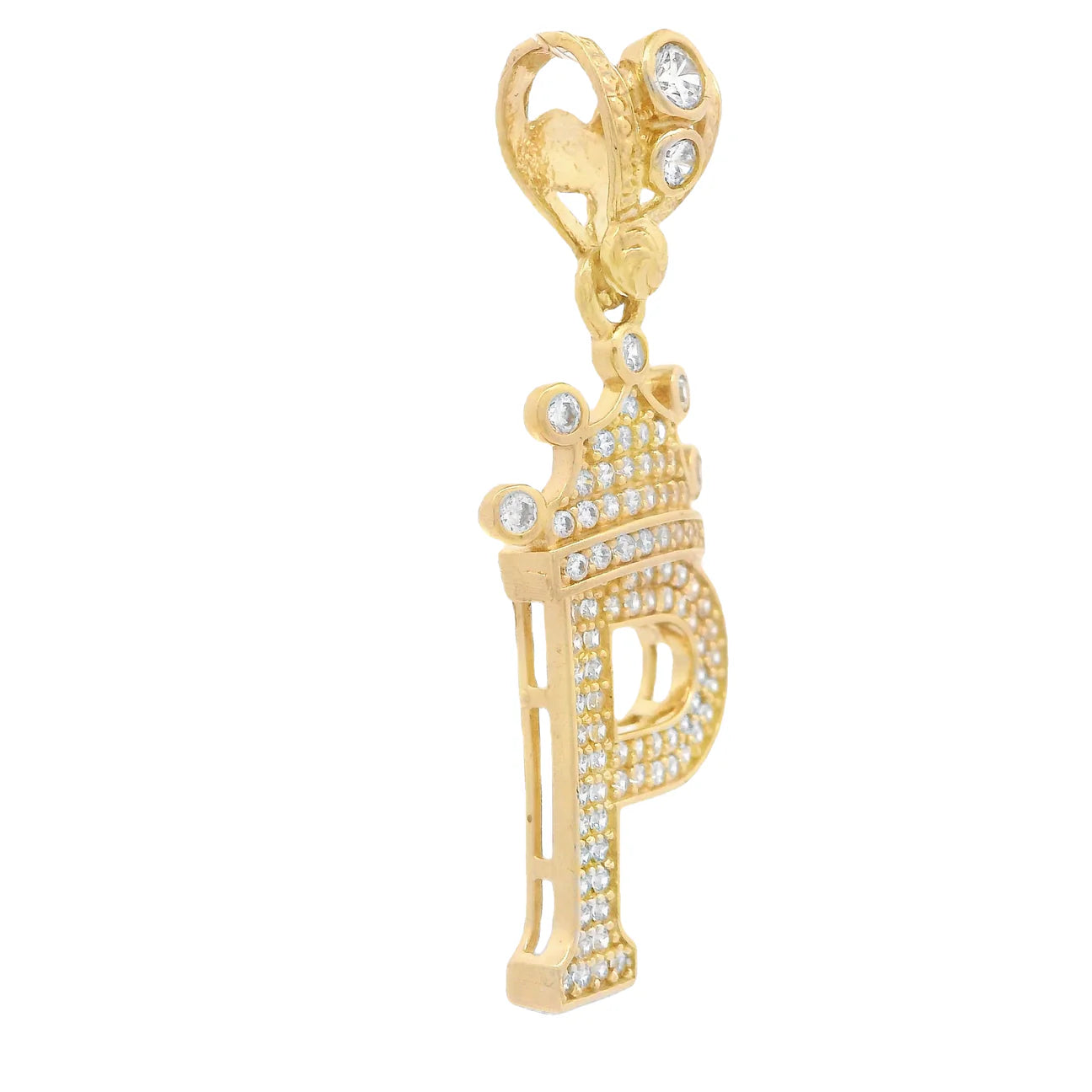 14K Initial (P) CZ Crown Pendant