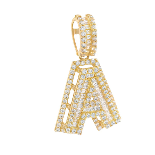 14K Initial (A) CZ Baguette Pendant