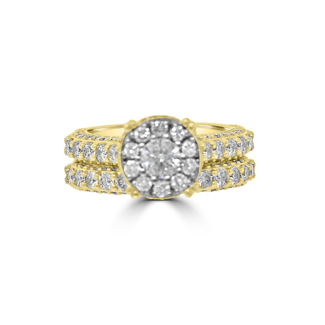 Diamond Cluster Wedding Set