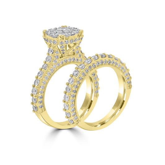 Diamond Cluster Wedding Set