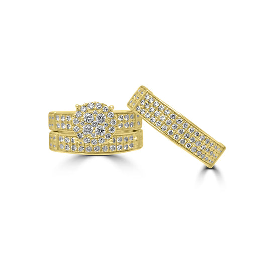Wedding Diamond + Double Row Halo Set