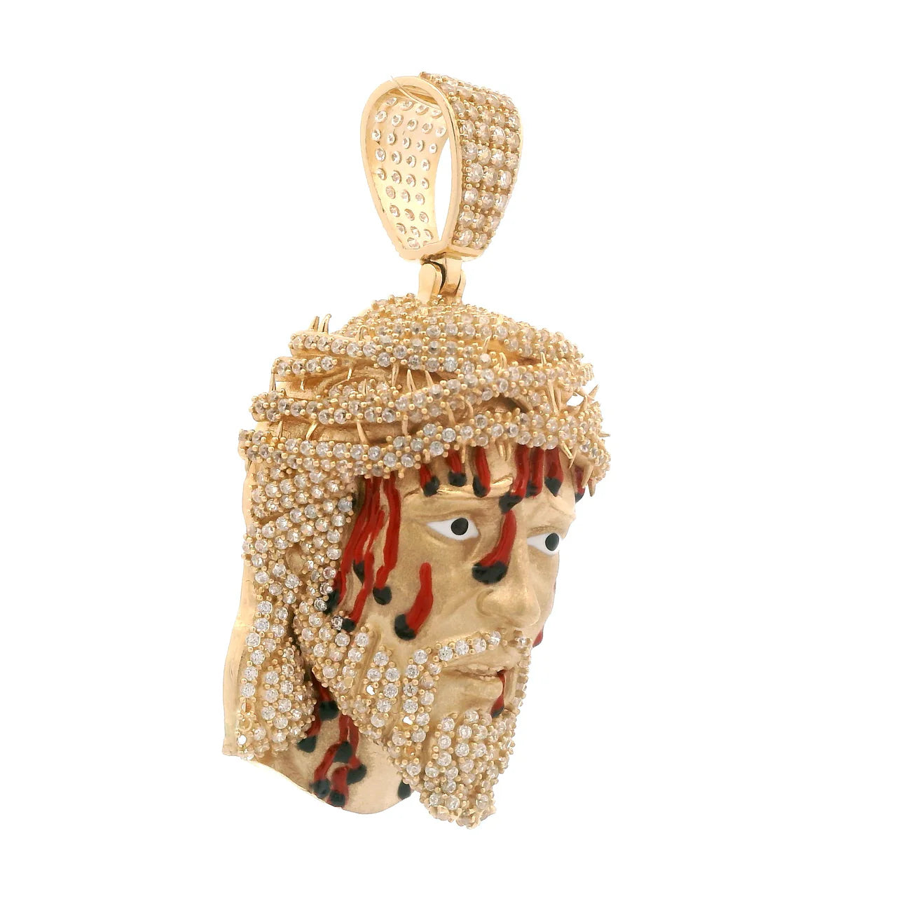 14K Jesus Face CZ 3D Pendant