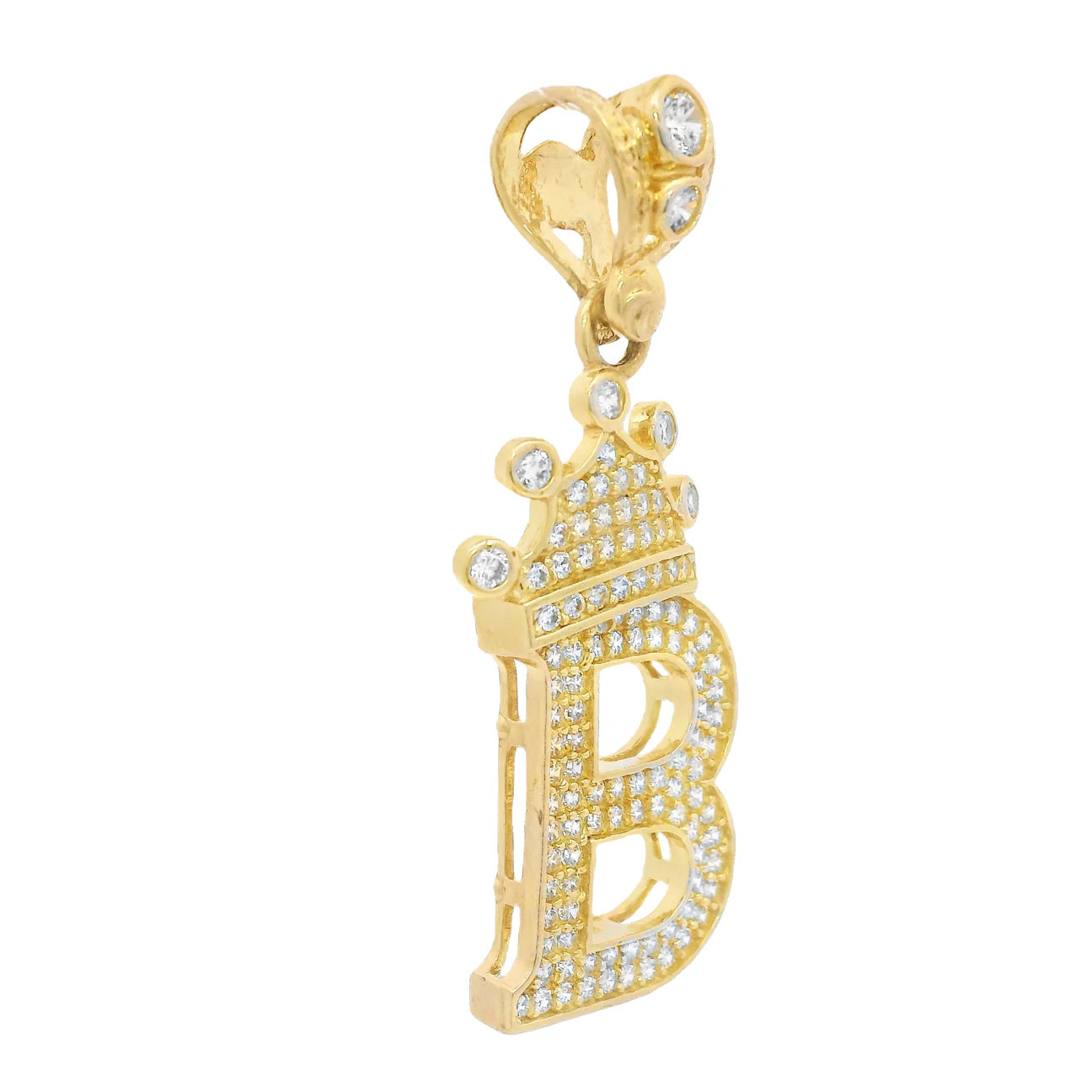 14K Initial (B) CZ Crown Pendant