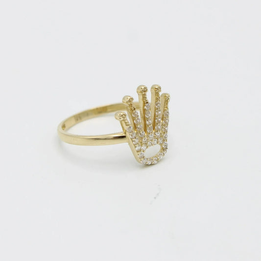 14K Crown Ring Cz Stones Yellow Gold