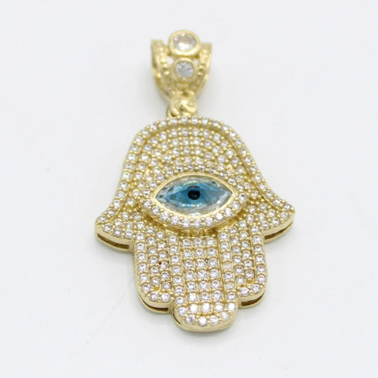 14K Hamsa Pendant Cz Stones Yellow Gold