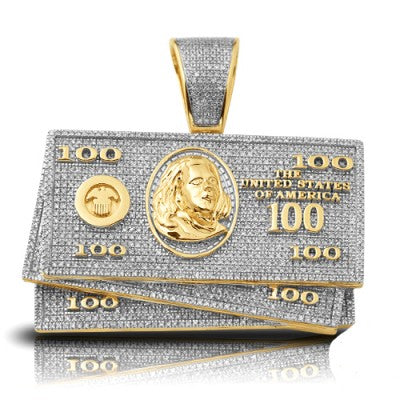 14K Diamond $100 Money Stack Pendant