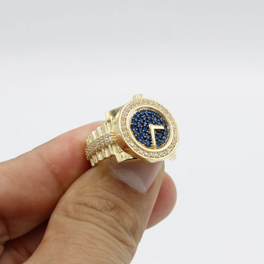 14K Watch Men's Ring Cz Stones Blue Stones