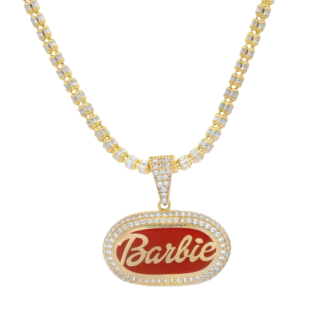 14K CZ Barbie Pendant W/ Moon Ice Chain 3MM / 16" Inch/14.5g