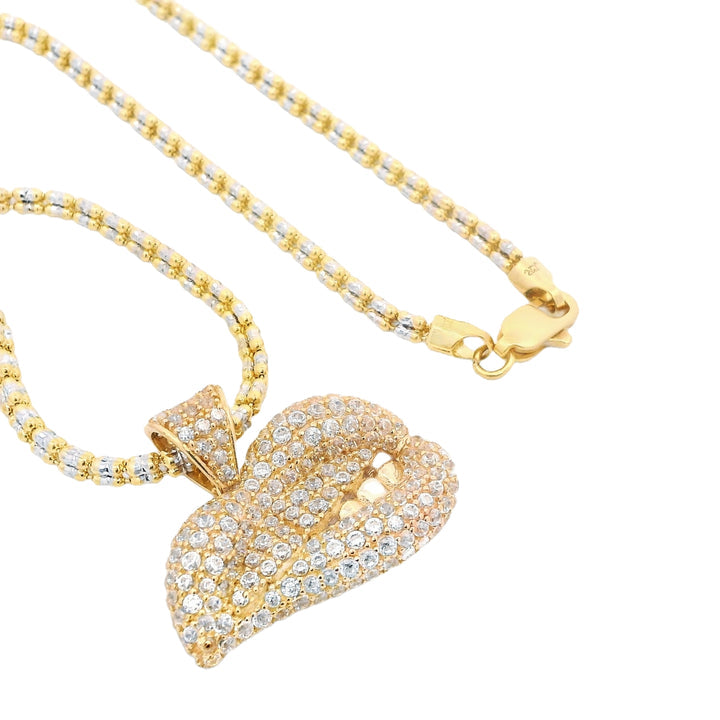 14K Sexy Lips 🫦 CZ Pendant W/ Moon Ice Chain