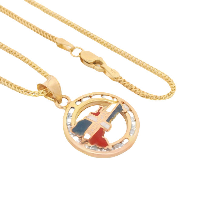 14k Dominican Republic π©π΄ Pendant W/ Hollow Franco Chain (16β Inches)