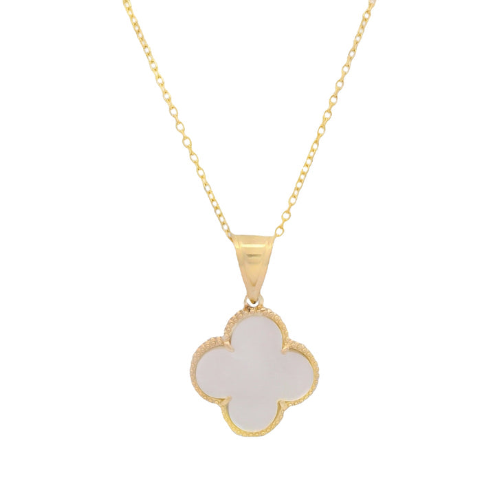 14k White Clover Pendant + Cable Chain