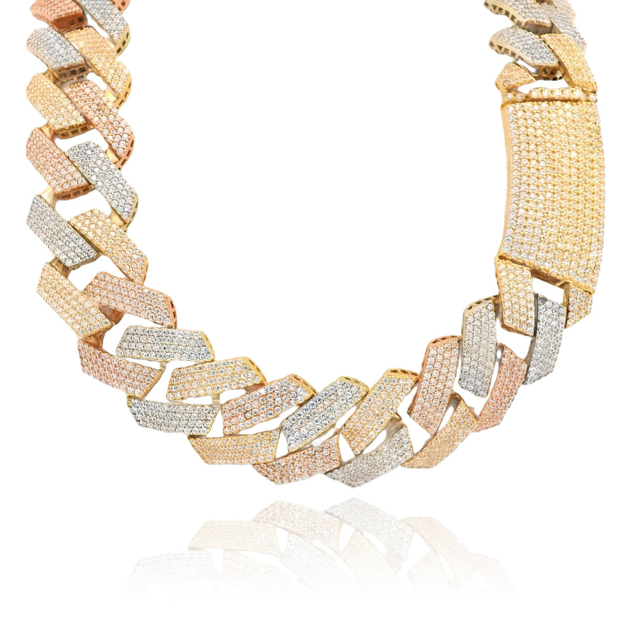 14k Hollow Cuban ITTALLO EDGE Tricolor Chain Full CZ (18MM / 22" Inches)