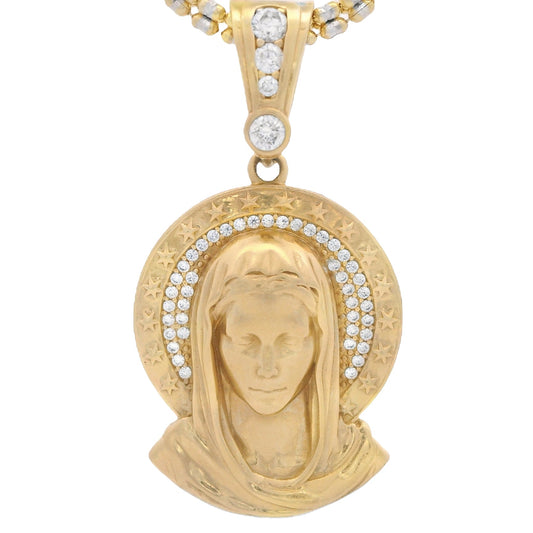 14K Virgen CZ Pendant W/ Moon Ice Chain 3MM/ 16" Inch/17.7 gr