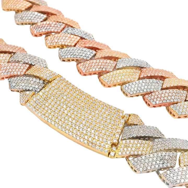 14k Hollow Cuban ITTALLO EDGE Tricolor Chain Full CZ (18MM / 22" Inches)