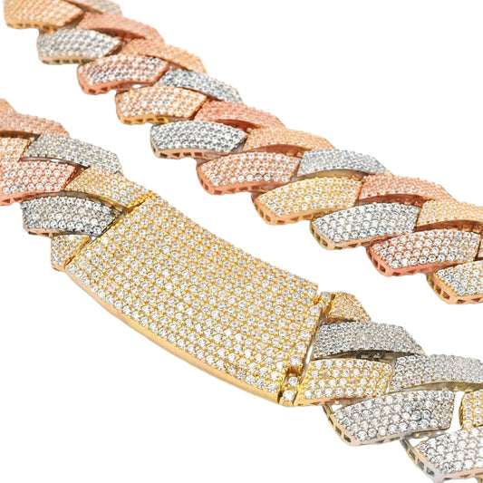 14k Hollow Cuban ITTALLO EDGE Tricolor Chain Full CZ (18MM / 22" Inches)