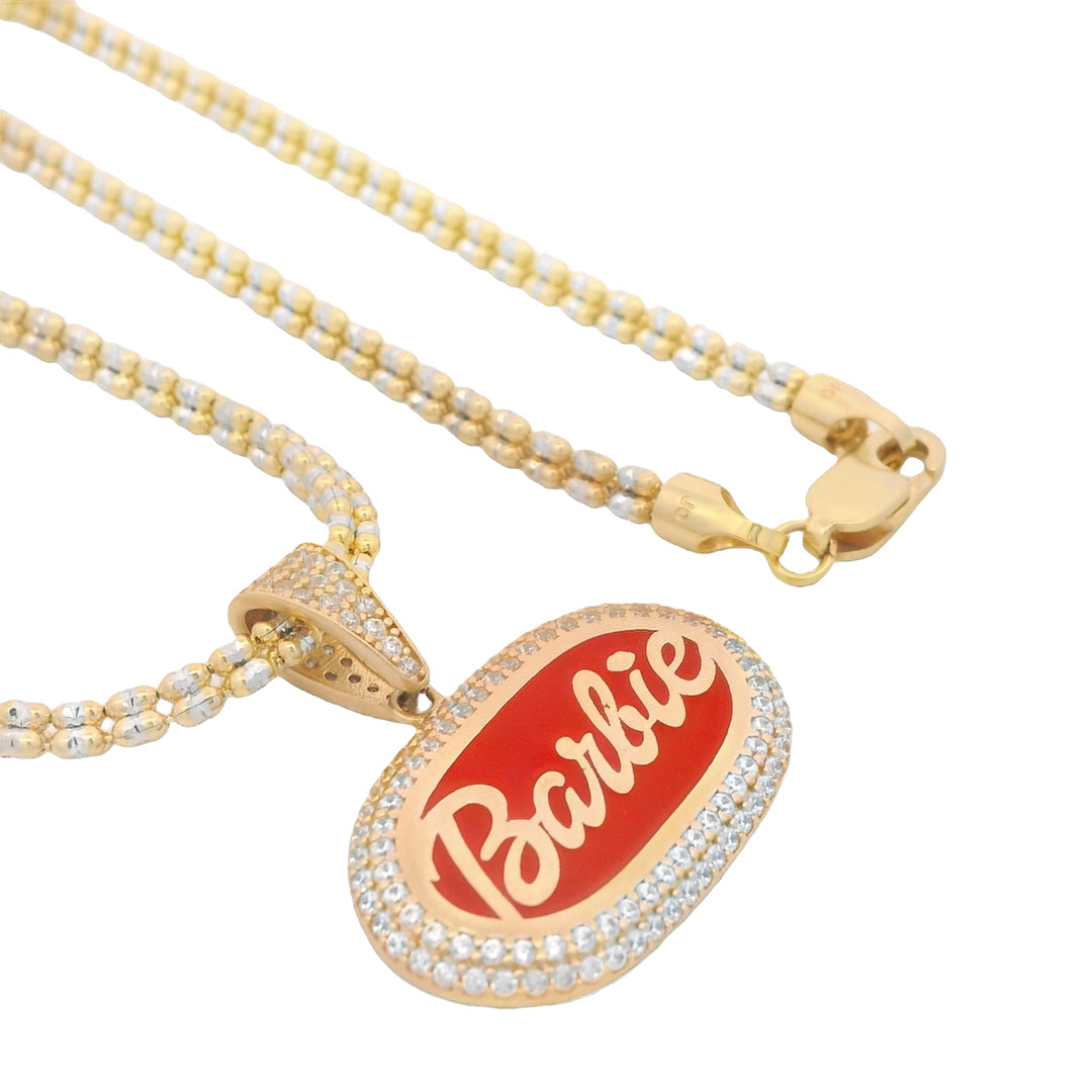 14K CZ Barbie Pendant W/ Moon Ice Chain 3MM / 16" Inch/14.5g