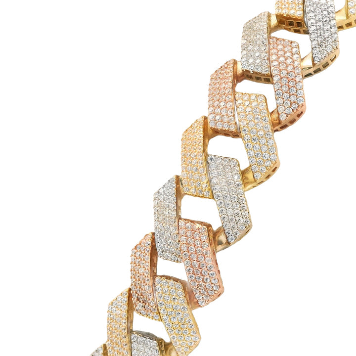 14k Hollow Cuban ITTALLO EDGE Tricolor Chain Full CZ (18MM / 22" Inches)