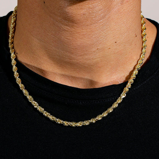 14k Yellow Gold 5mm Solid Rope Laser Chain Available In Sizes 18"-26"