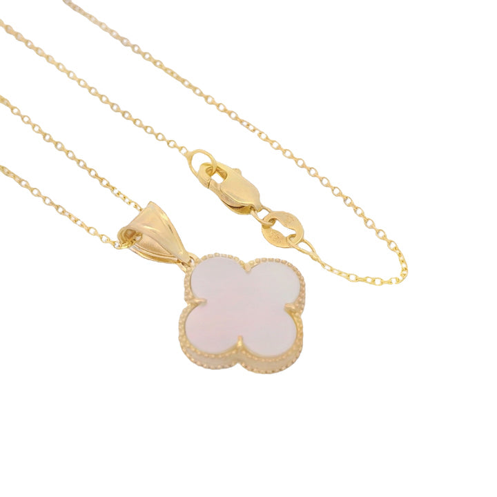 14k White Clover Pendant + Cable Chain