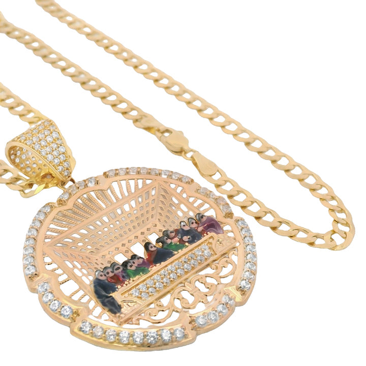 14K Last Supper CZ Pendant W/ Solid Cuban Chain (4.5MM - 22” Inches)
