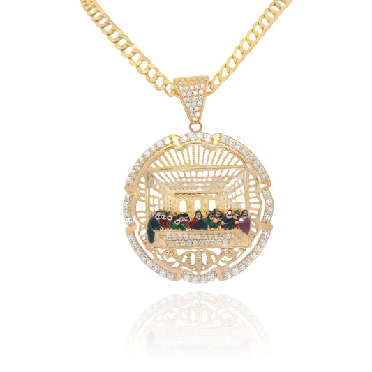 14K Last Supper CZ Pendant W/ Solid Cuban Chain (4.5MM - 22” Inches)
