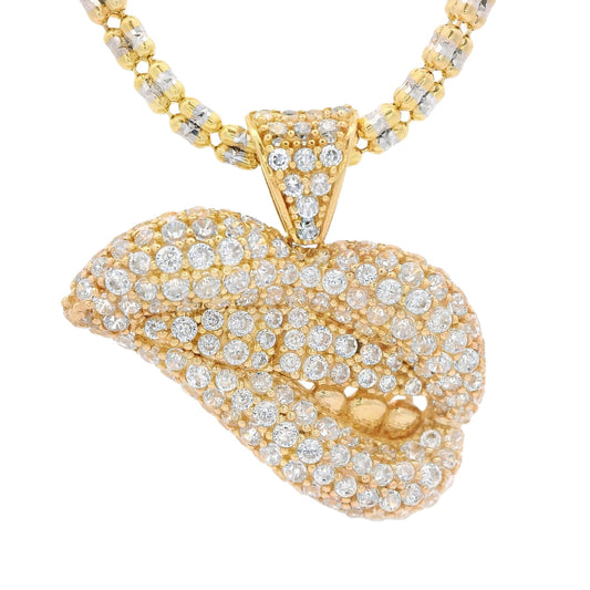 14K Sexy Lips 🫦 CZ Pendant W/ Moon Ice Chain