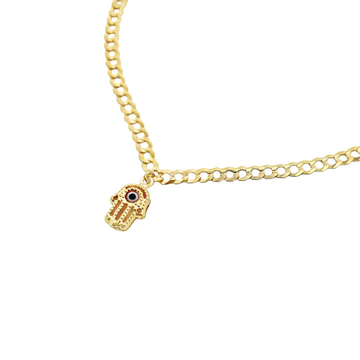 14K Solid Cuban Ankle Bracelet W/ Hamsa Included