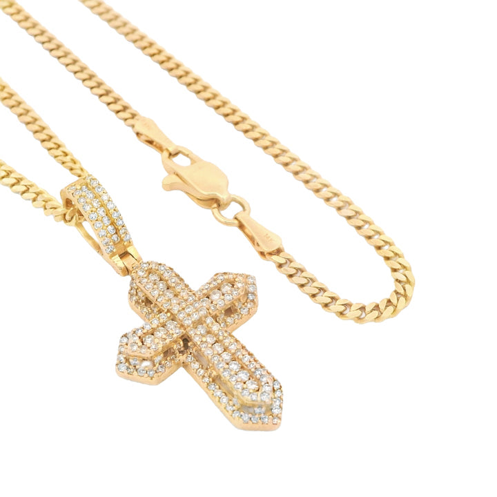 14k Cross π Diamond Pendant W/ Cuban Miami SOLID Chain (2.8MM / 24β inches)