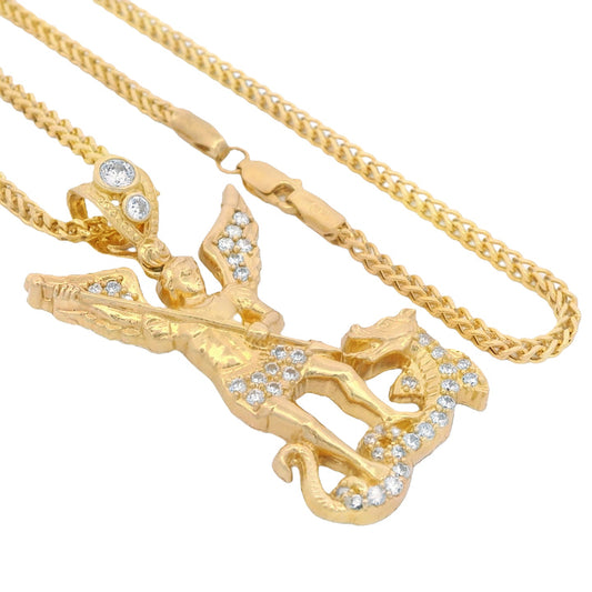 14K San Miguel CZ Pendant W/ Hollow Franco Chain (2.5MM - 24” Inches)