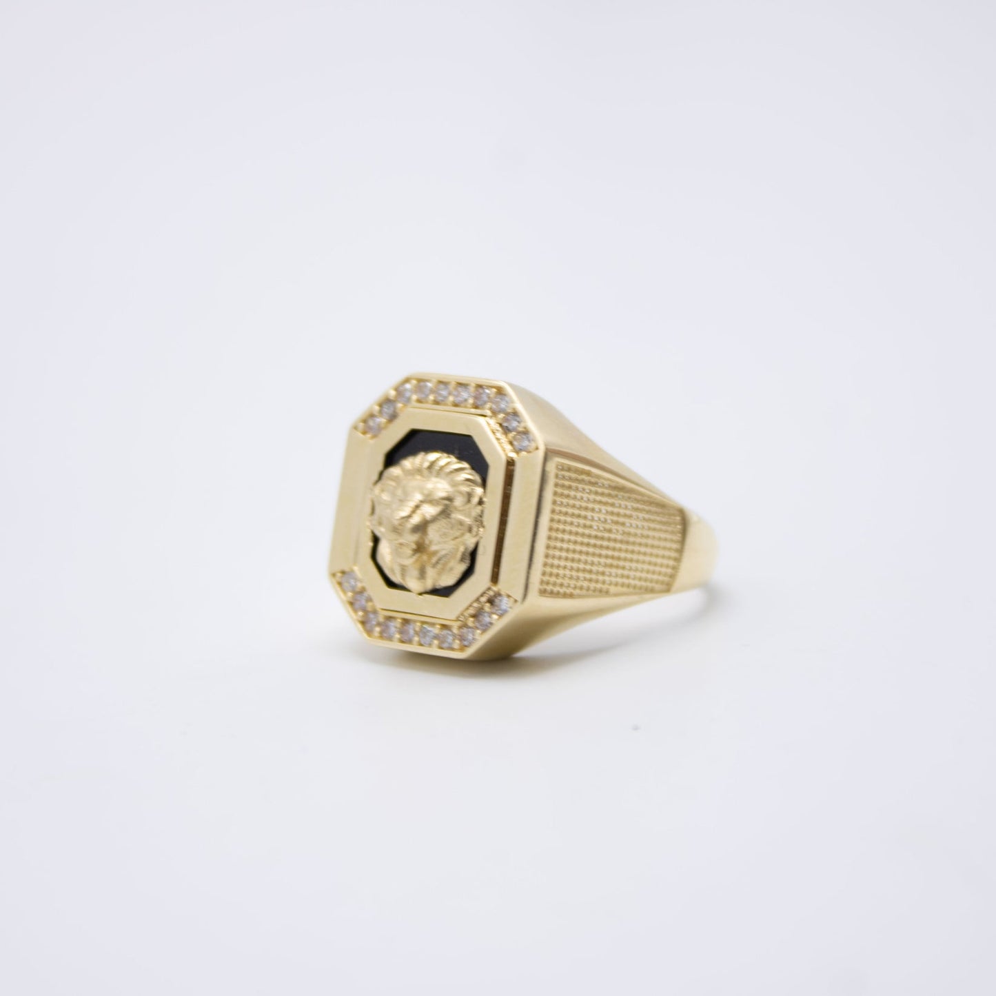 14K Oval Lion Cz Men's Ring Yellow Gold