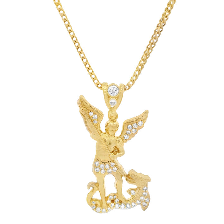 14K San Miguel CZ Pendant W/ Hollow Franco Chain (2.5MM - 24” Inches)