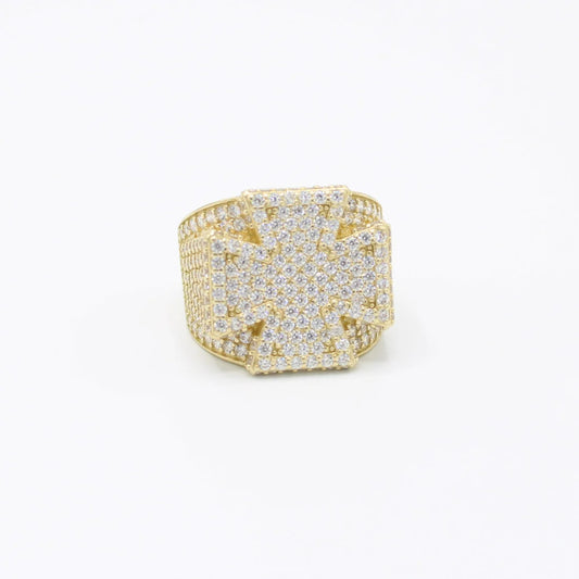 14K Cross Cz Men's Ring Yellow Gold