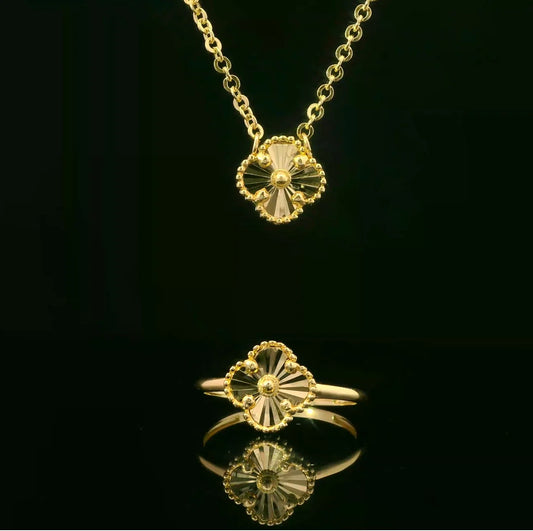 14k Clover Necklace + Ring Set