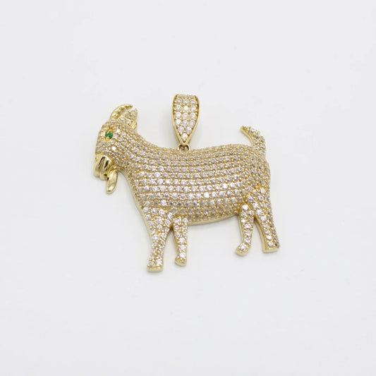 14K The GOAT Cz Stones Pendant Yellow Gold
