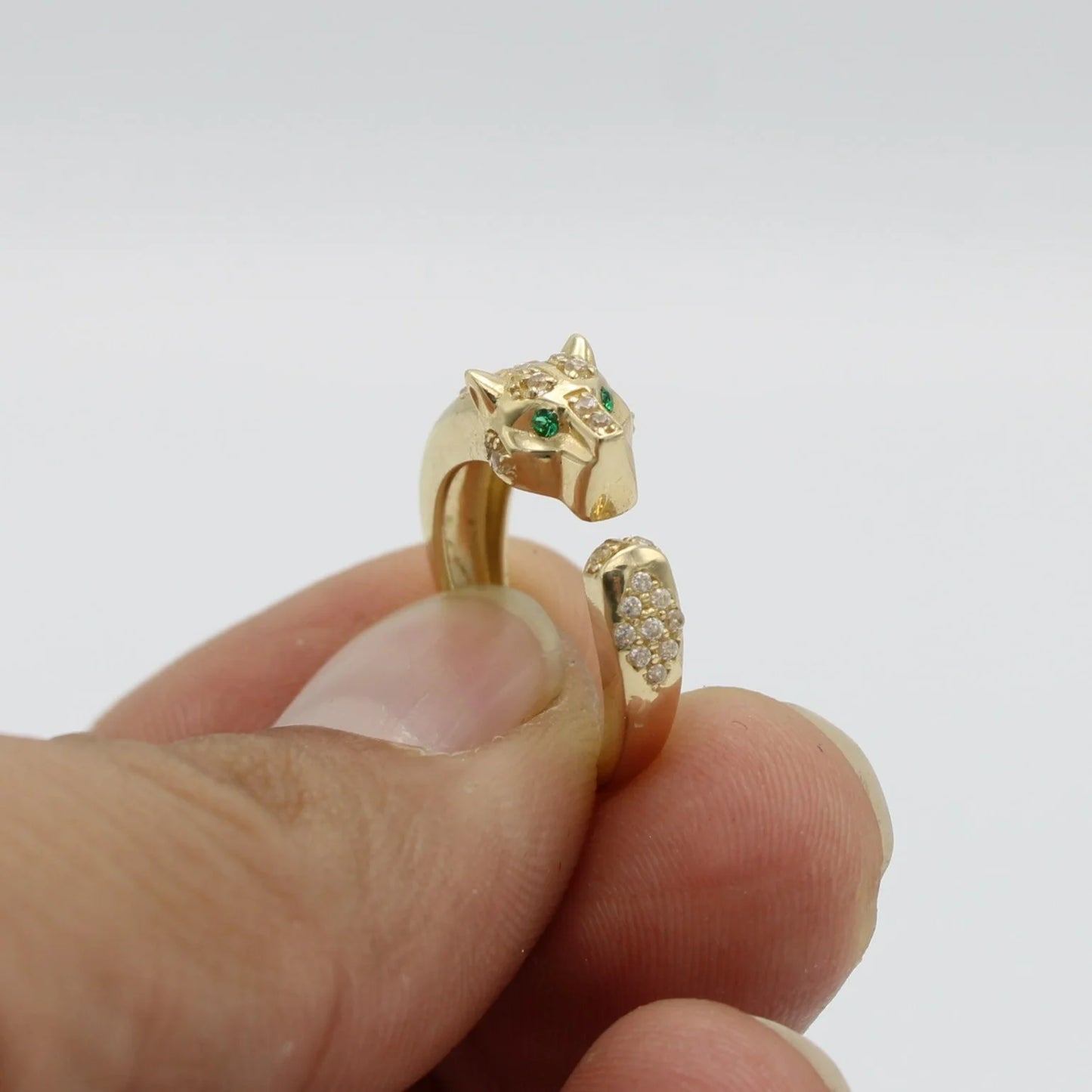 14K Panther Ring Cz Stones Yellow Gold