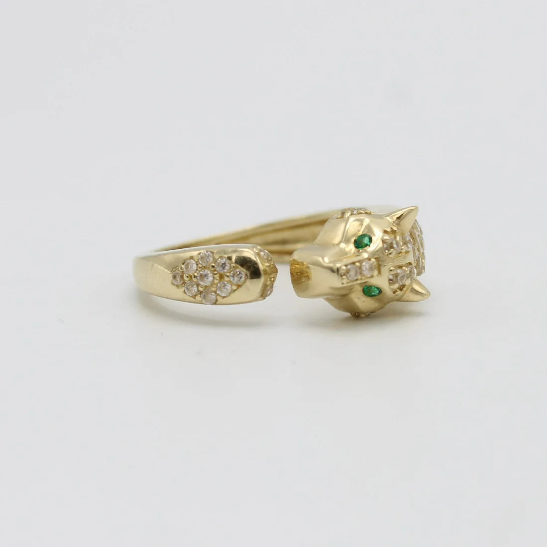 14K Panther Ring Cz Stones Yellow Gold