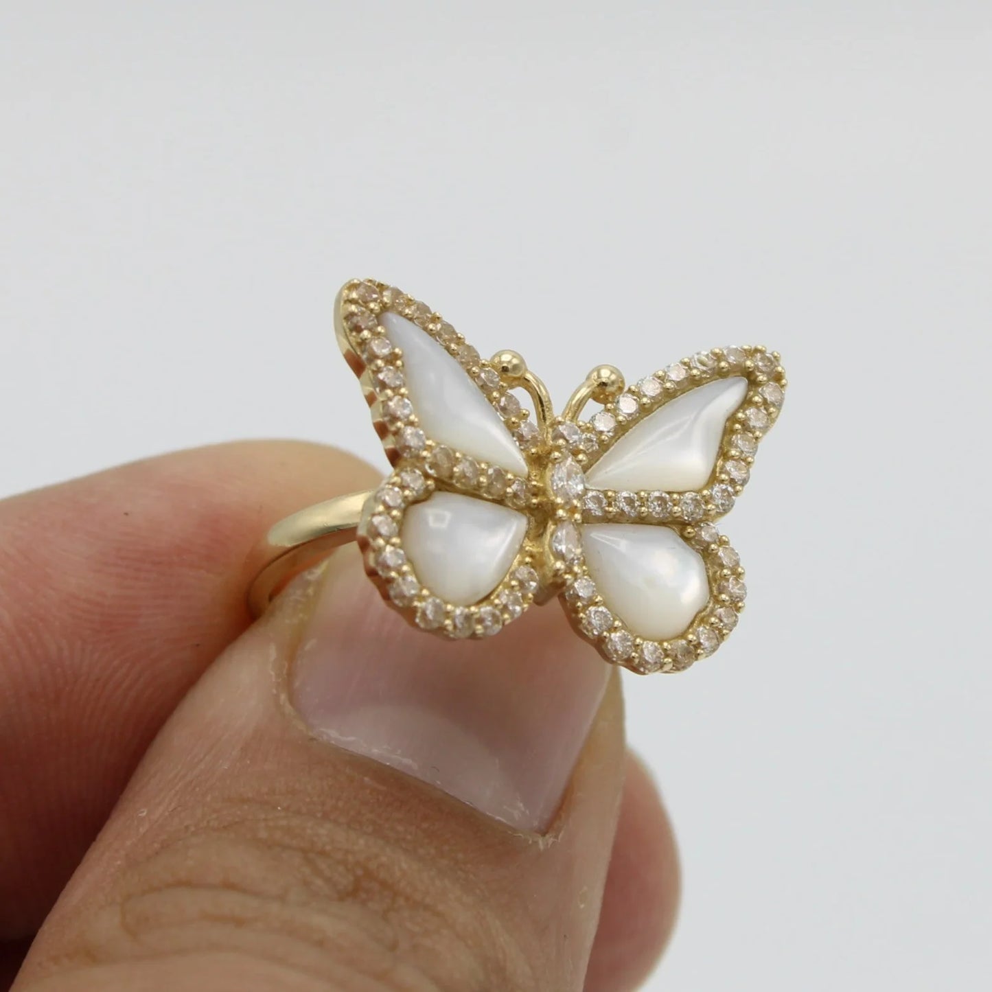 14K Gold Butterfly  Cz Stones Ring